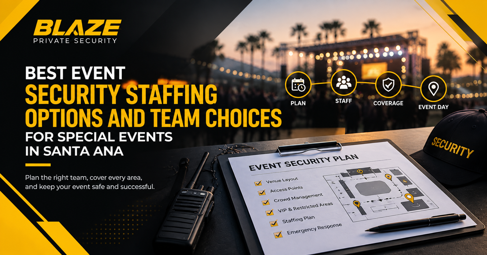 Best event security staffing options and team choices for special events in Santa Ana, featuring an event security plan and crowd safety strategy.