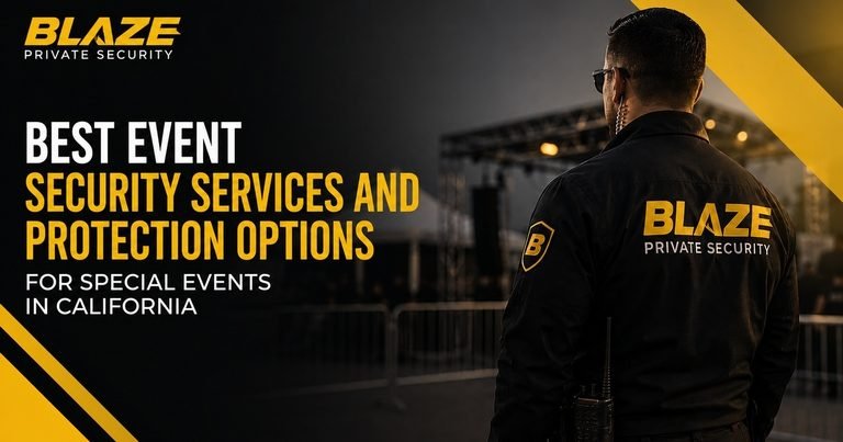 Event security officer providing security services at a special event in California